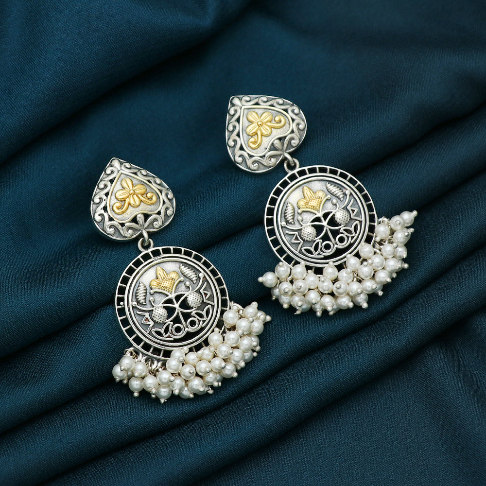 Silver Dual Tone Round Earring