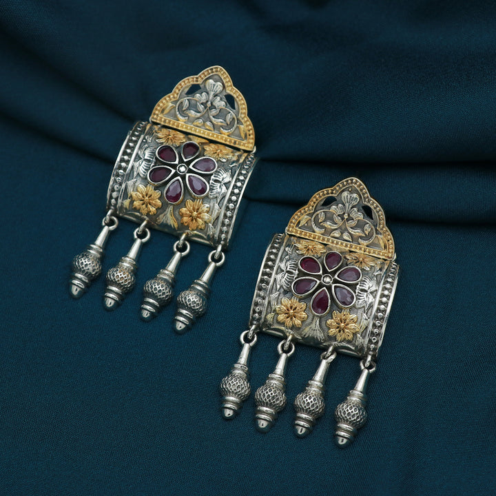 Silver Dual Tone Square Dangle Earring