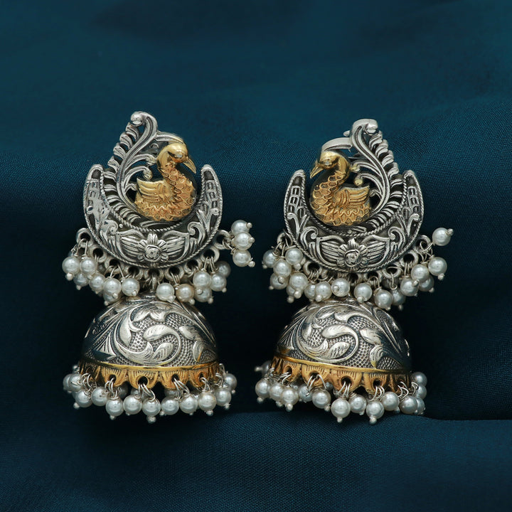 Silver Dual Tone Swan Jhoomka