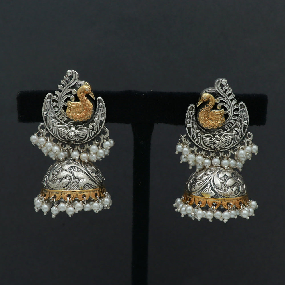 Silver Dual Tone Swan Jhoomka