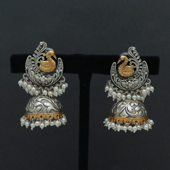 Silver Dual Tone Swan Jhoomka