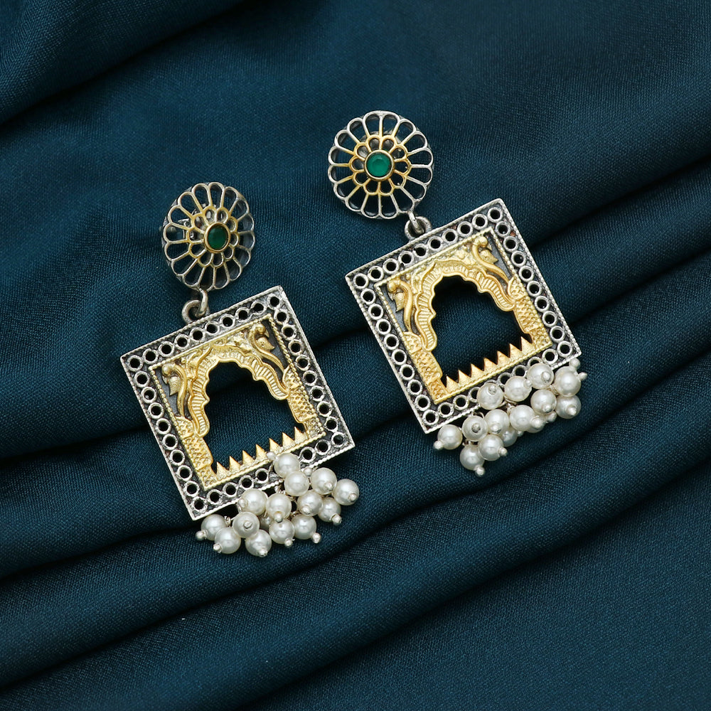 Silver Dual Tone Light Weight Square Earring