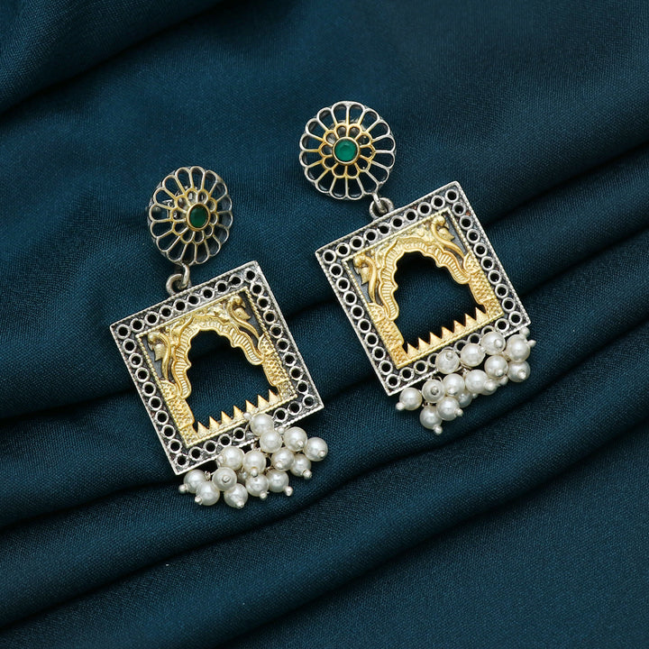 Silver Dual Tone Light Weight Square Earring
