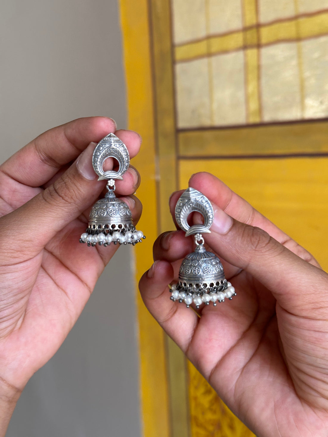 Silver Oxidised Jhumka 