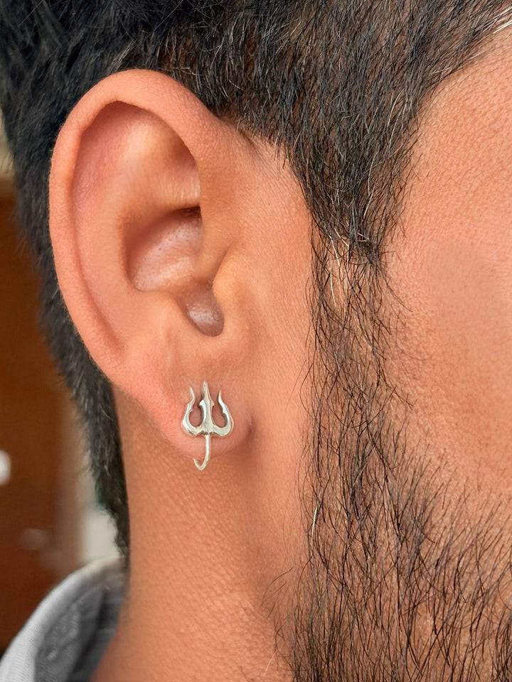 Non-Piercing Silver Trishul Stud (1 piece)