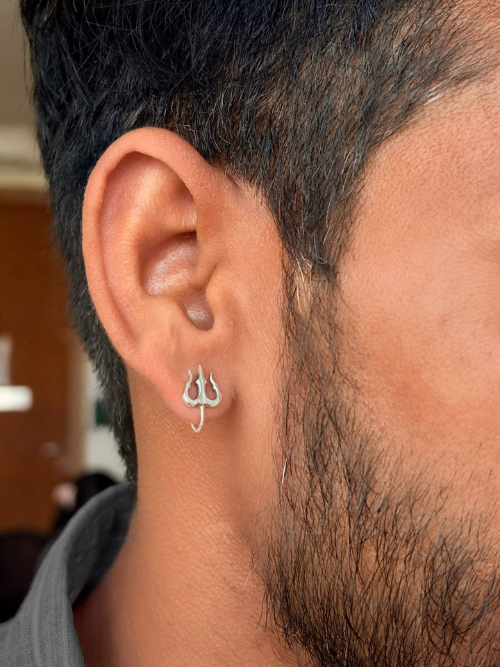 Non-Piercing Silver Trishul Stud (1 piece)