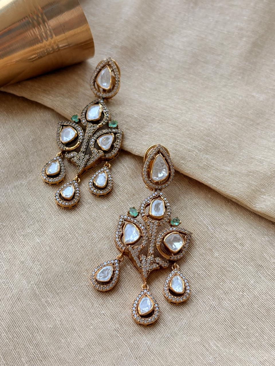 Silver Green Peacock Necklace With Earrings