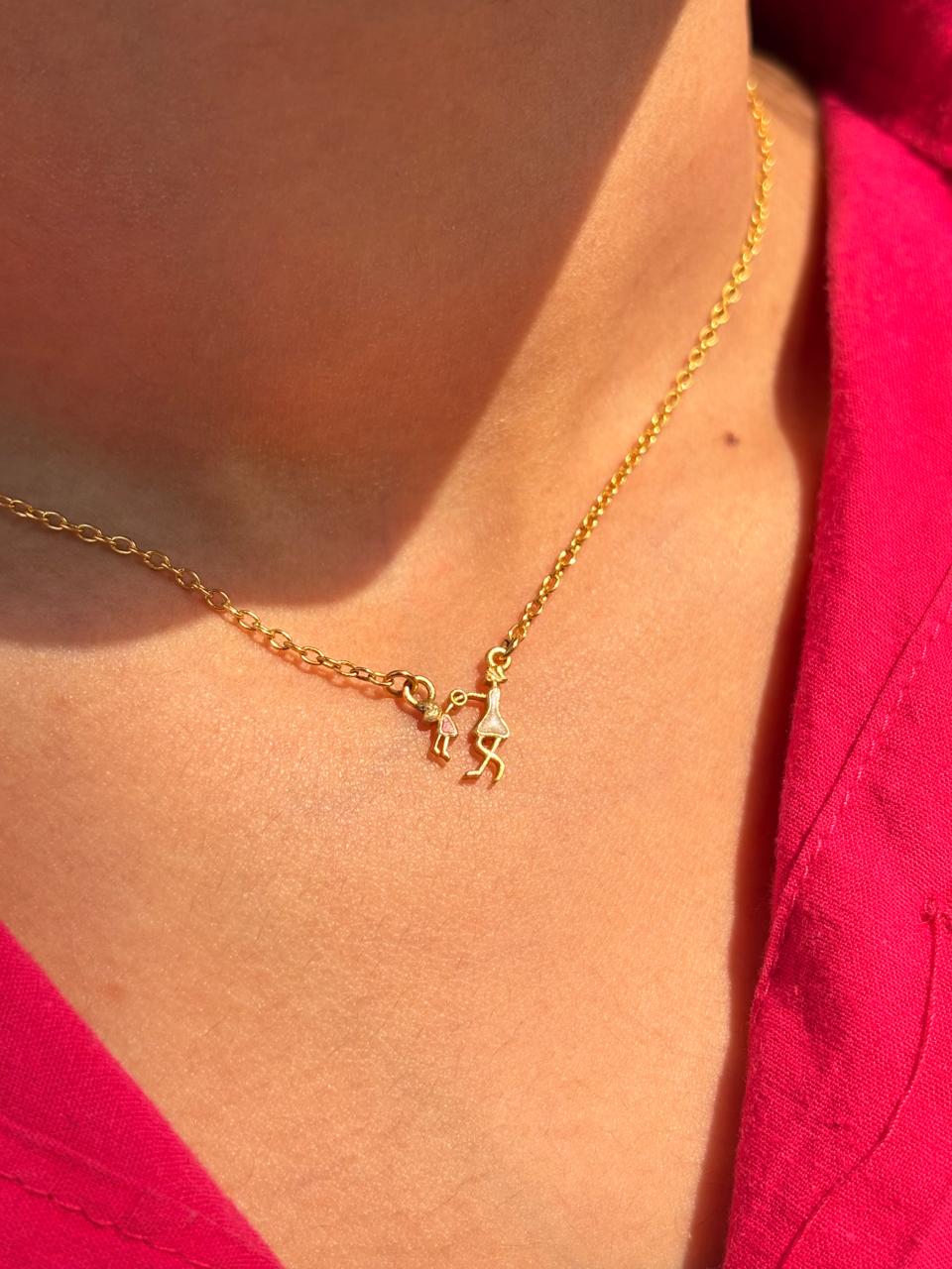 Gold Plated Mother Daughter Necklace (With Chain)