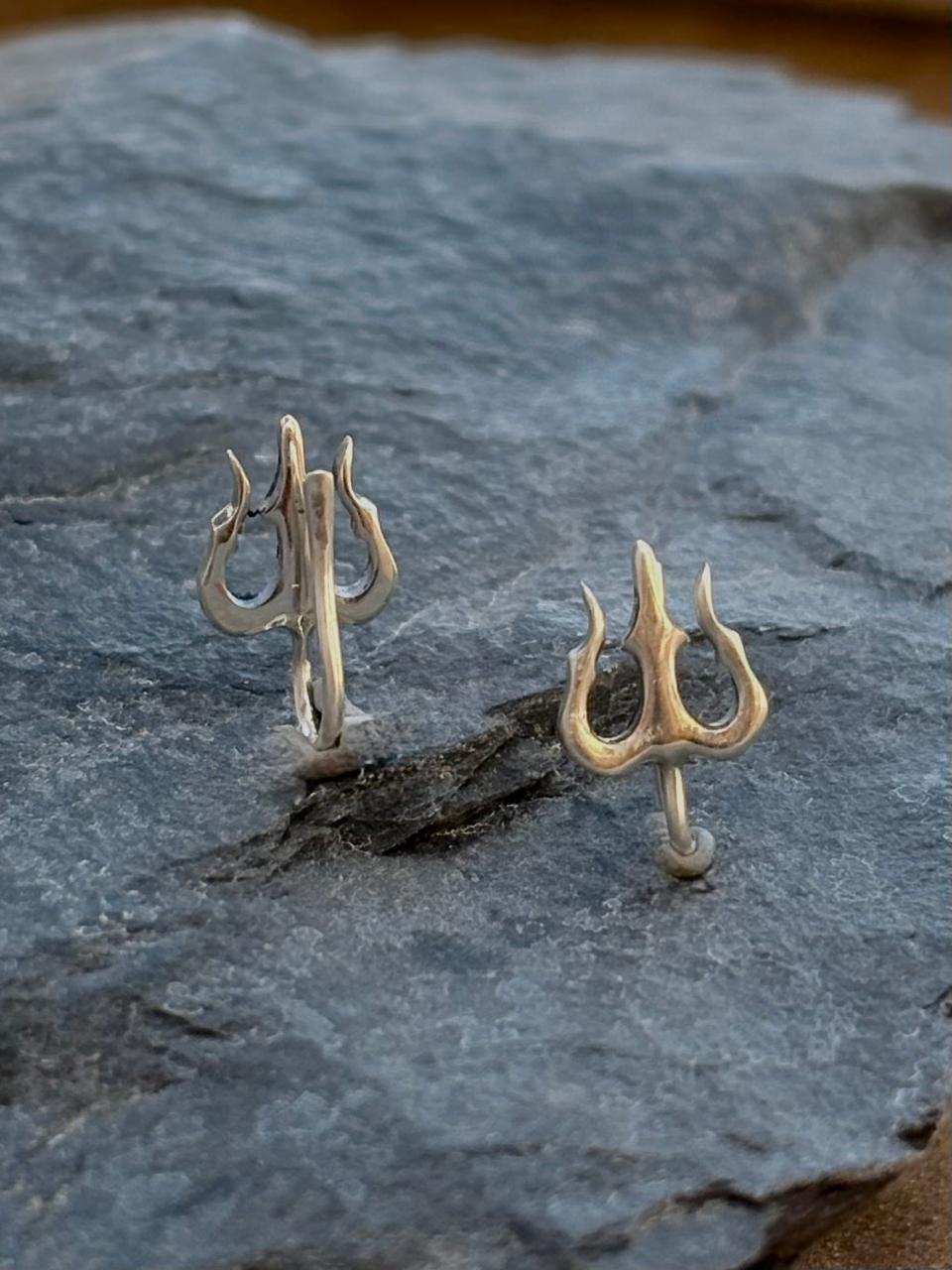 Non-Piercing Silver Trishul Stud (1 piece)