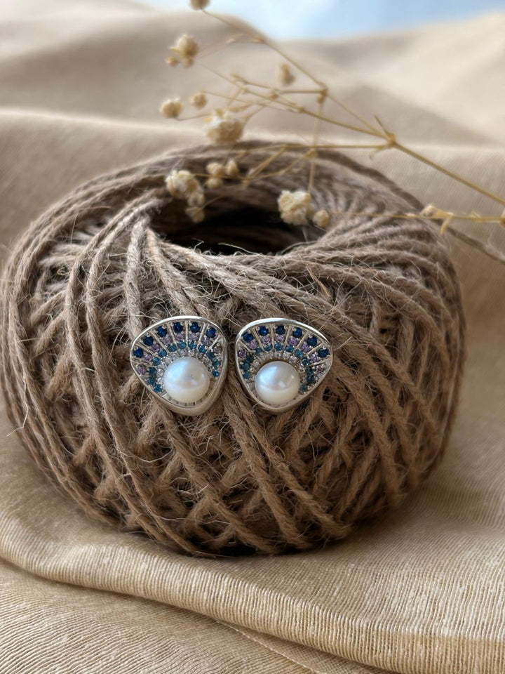 Silver Pearl Shell Stud Earrings