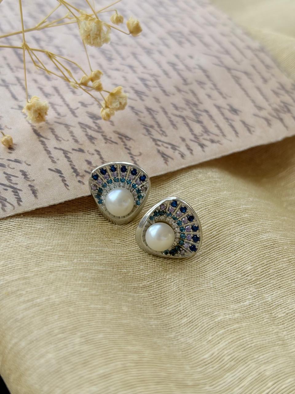 Silver Pearl Shell Stud Earrings
