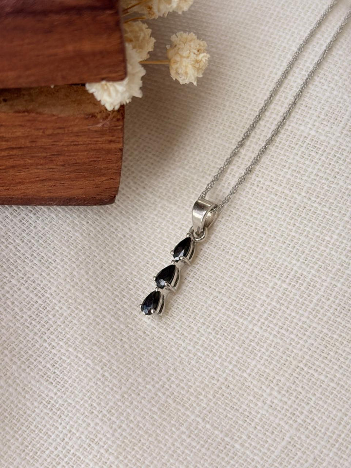Silver Minimalist three In-line Black Stone Pendant (Without Chain)