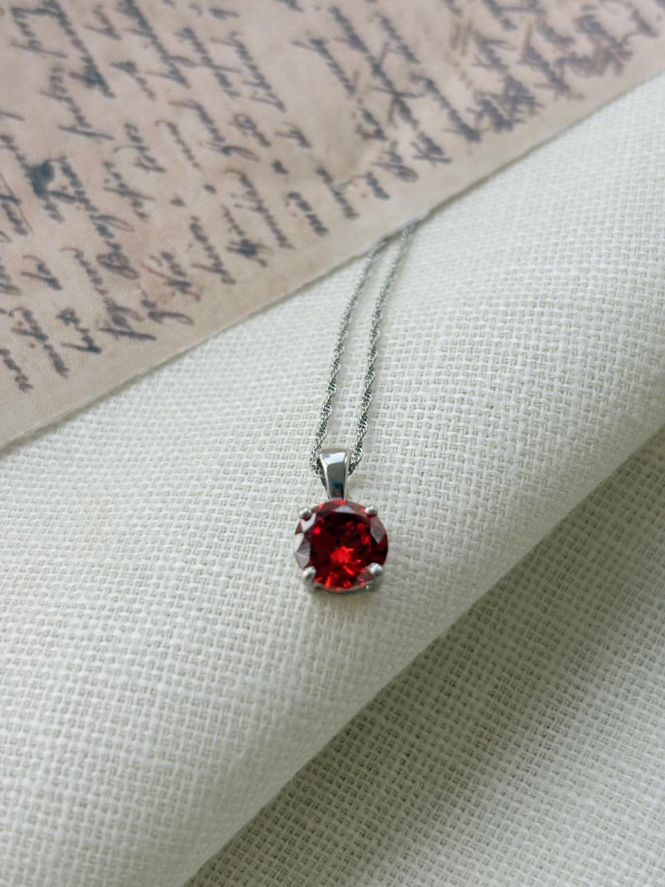 Silver Minimalist Red Round Pendant (Without Chain)