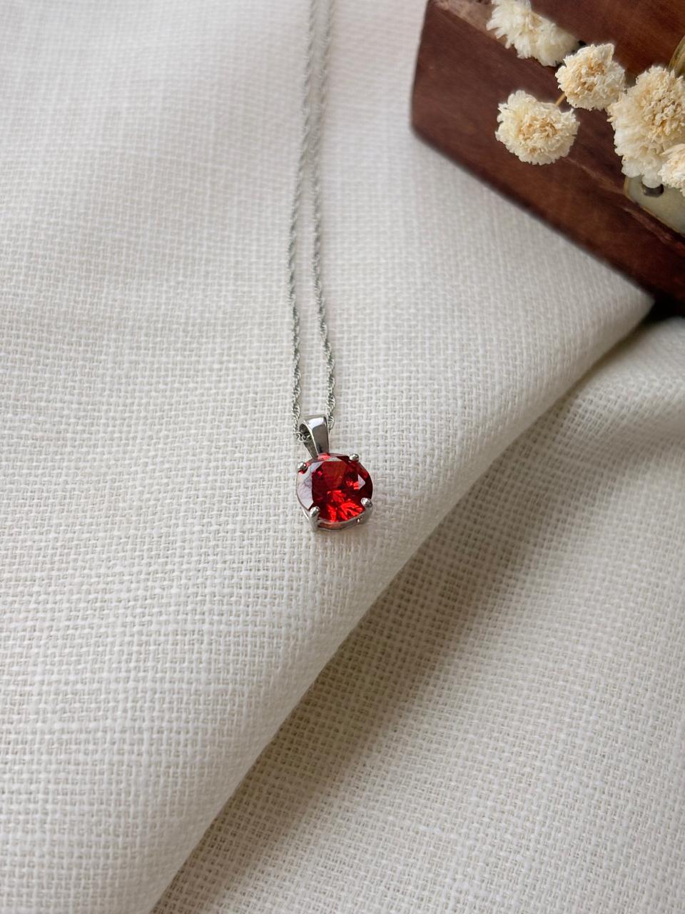 Silver Minimalist Red Round Pendant (Without Chain)