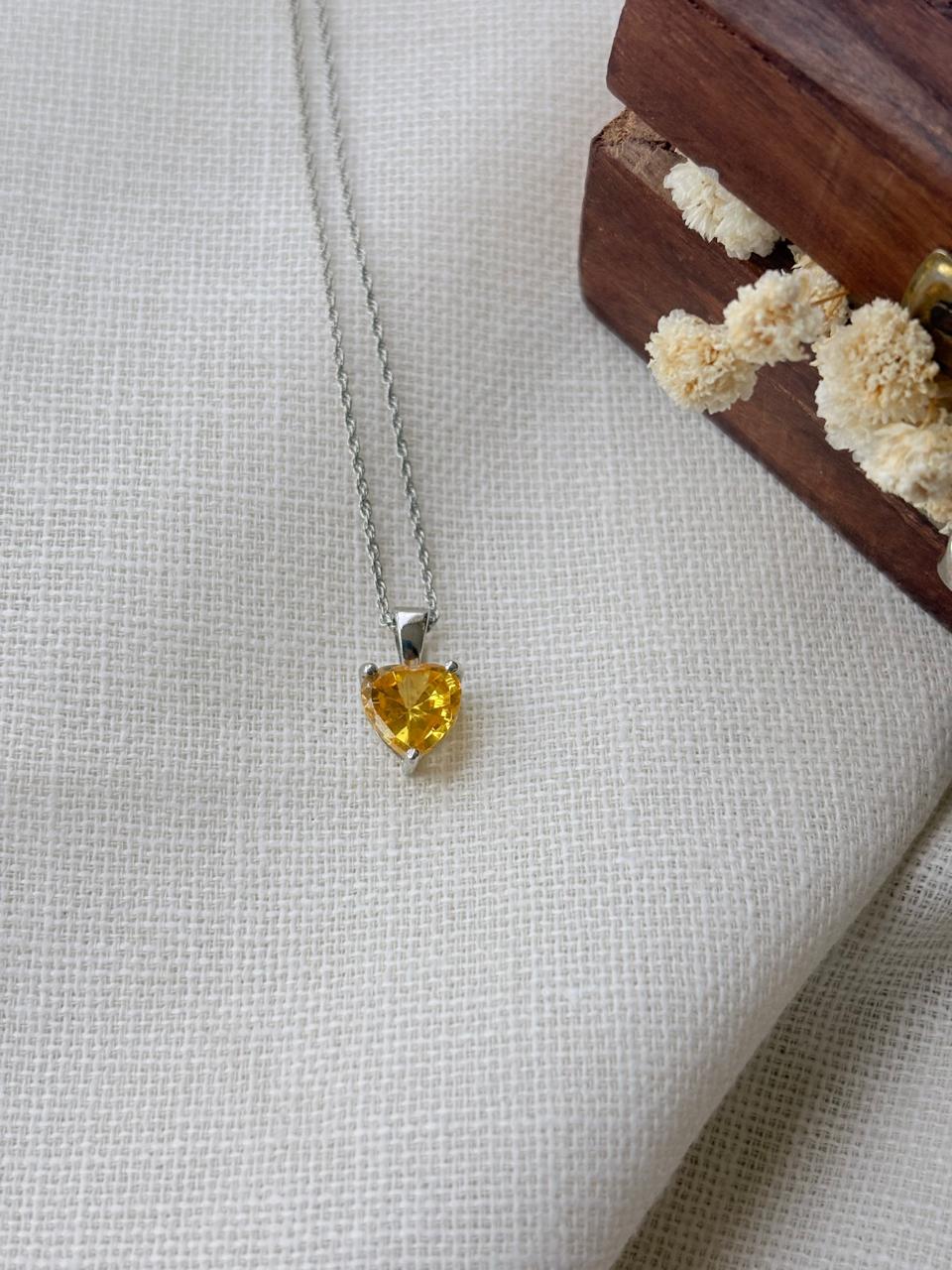 Silver Minimalist Yellow Heart Shaped Pendant (Without Chain)