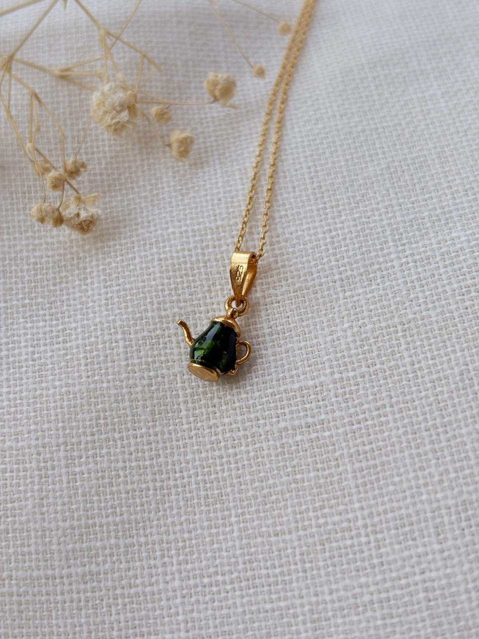 Gold Plated Green Teapot Peantant Without Chain