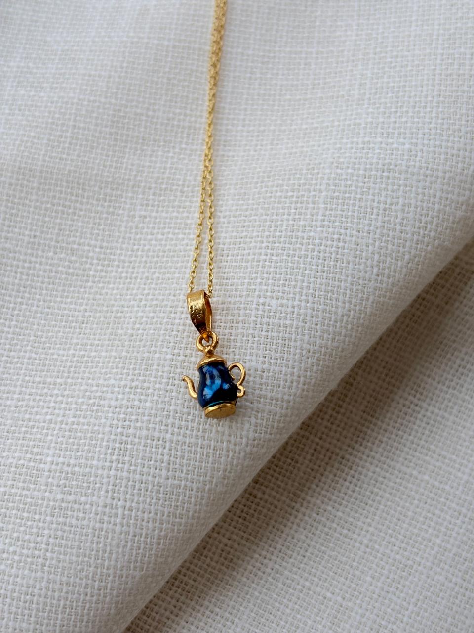 Gold Plated Green Teapot Peantant Without Chain