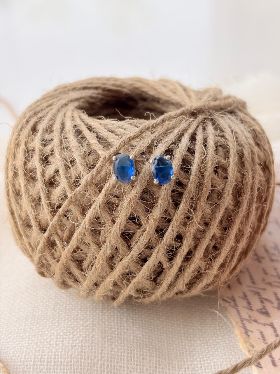 Silver Tiny Navy Blue Studs
