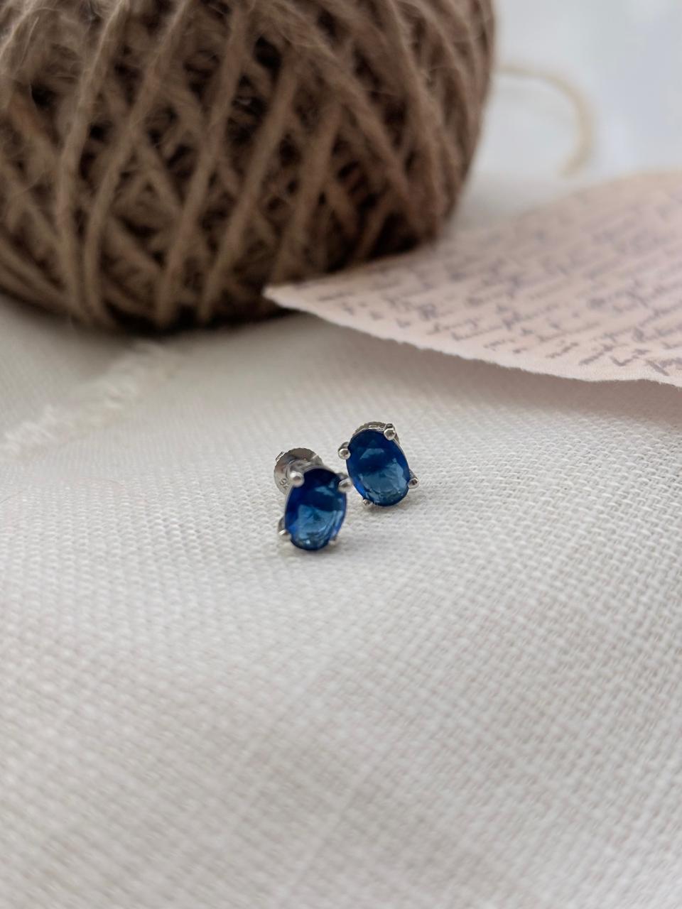 Silver Tiny Navy Blue Studs