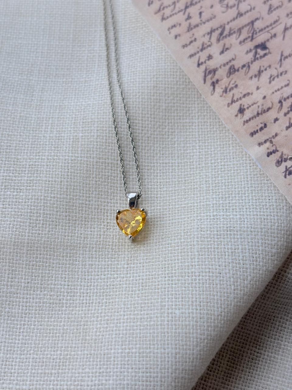 Silver Minimalist Yellow Heart Shaped Pendant (Without Chain)