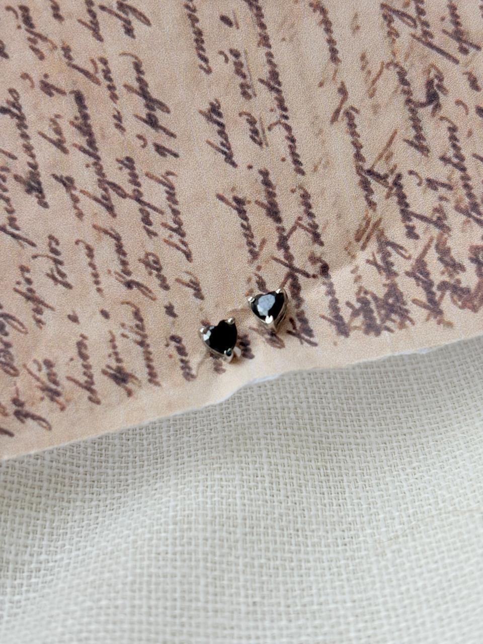 Silver Black Hearted Stone Studs