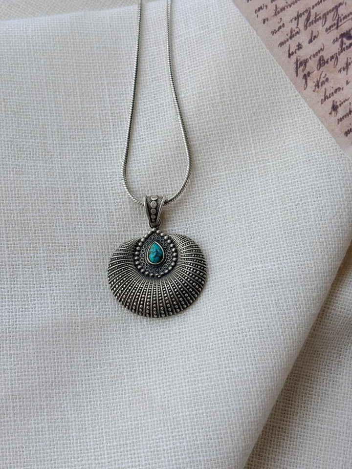 Silver Oxidised Turquoise Pendant (Without Chain)