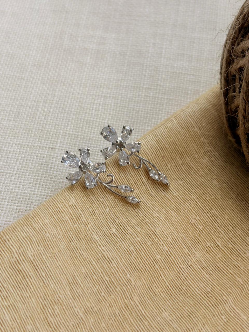 Silver Modern Flower Earrings