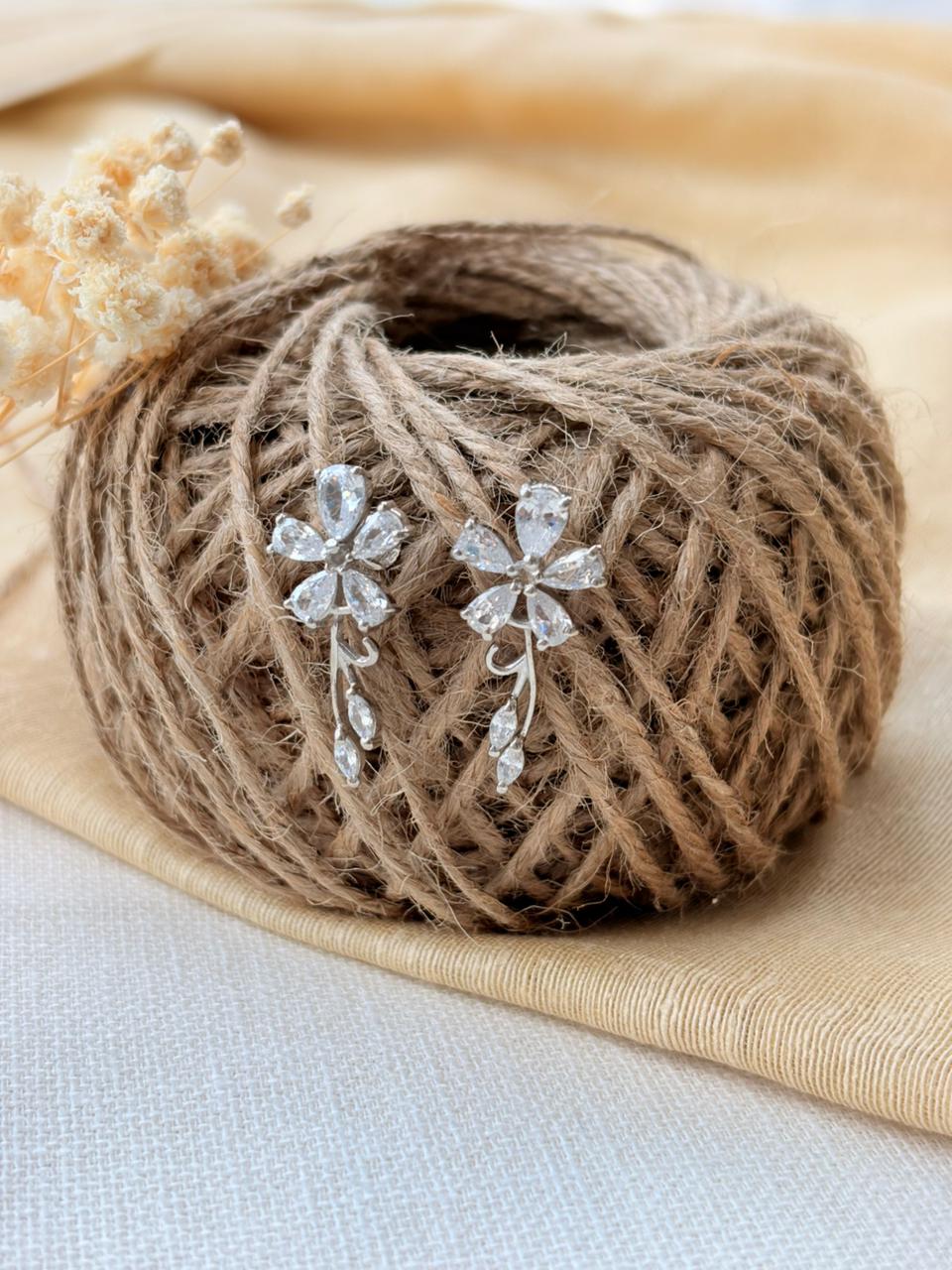 Silver Modern Flower Earrings