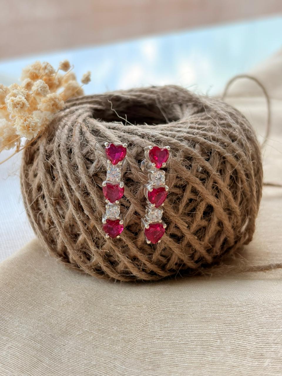 Silver Minimalist CZ Ruby Earrings