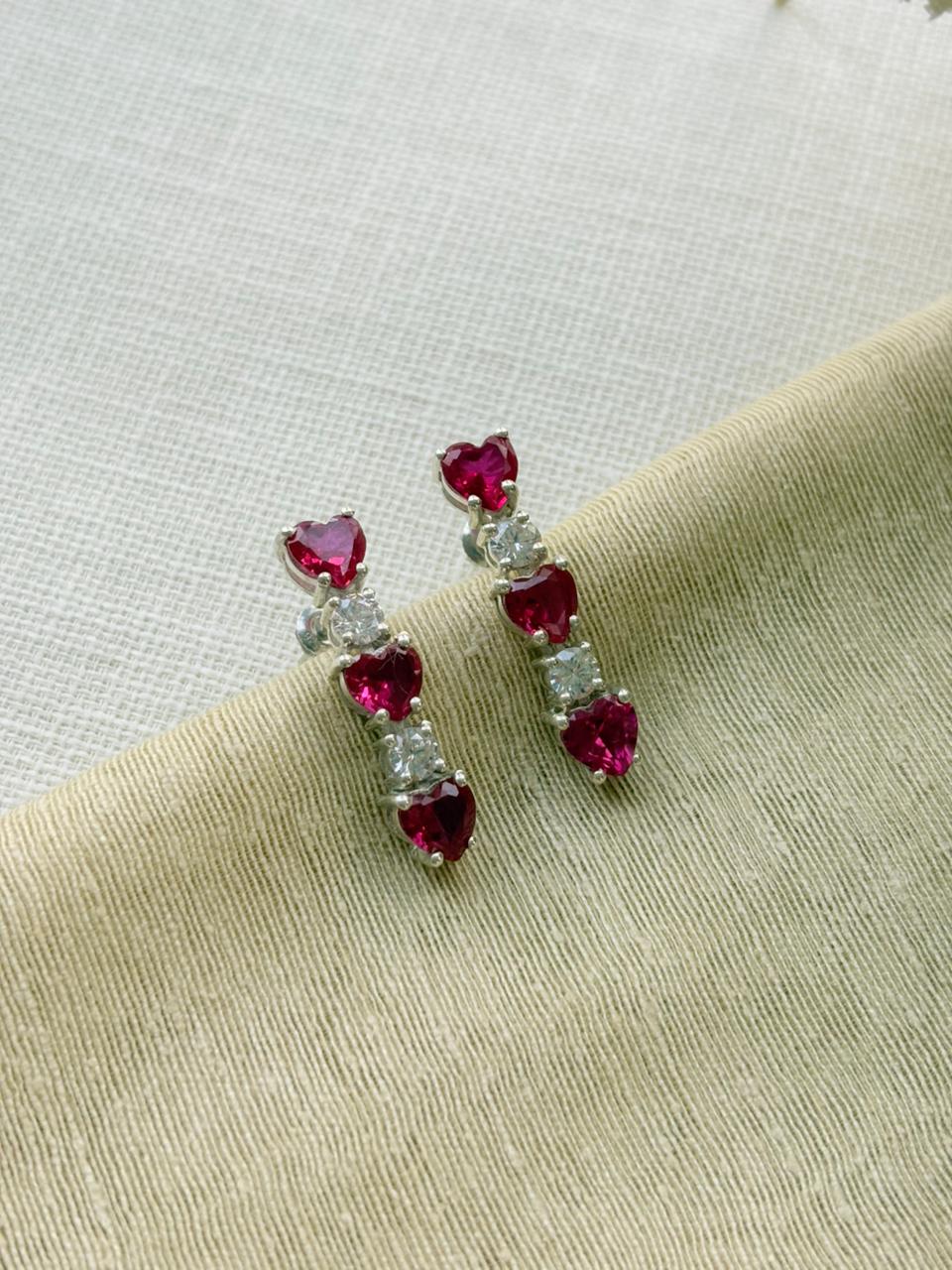 Silver Minimalist CZ Ruby Earrings