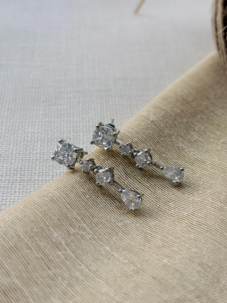Silver Casual White Stone Earrings