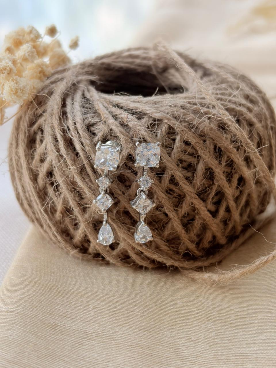 Silver Casual White Stone Earrings
