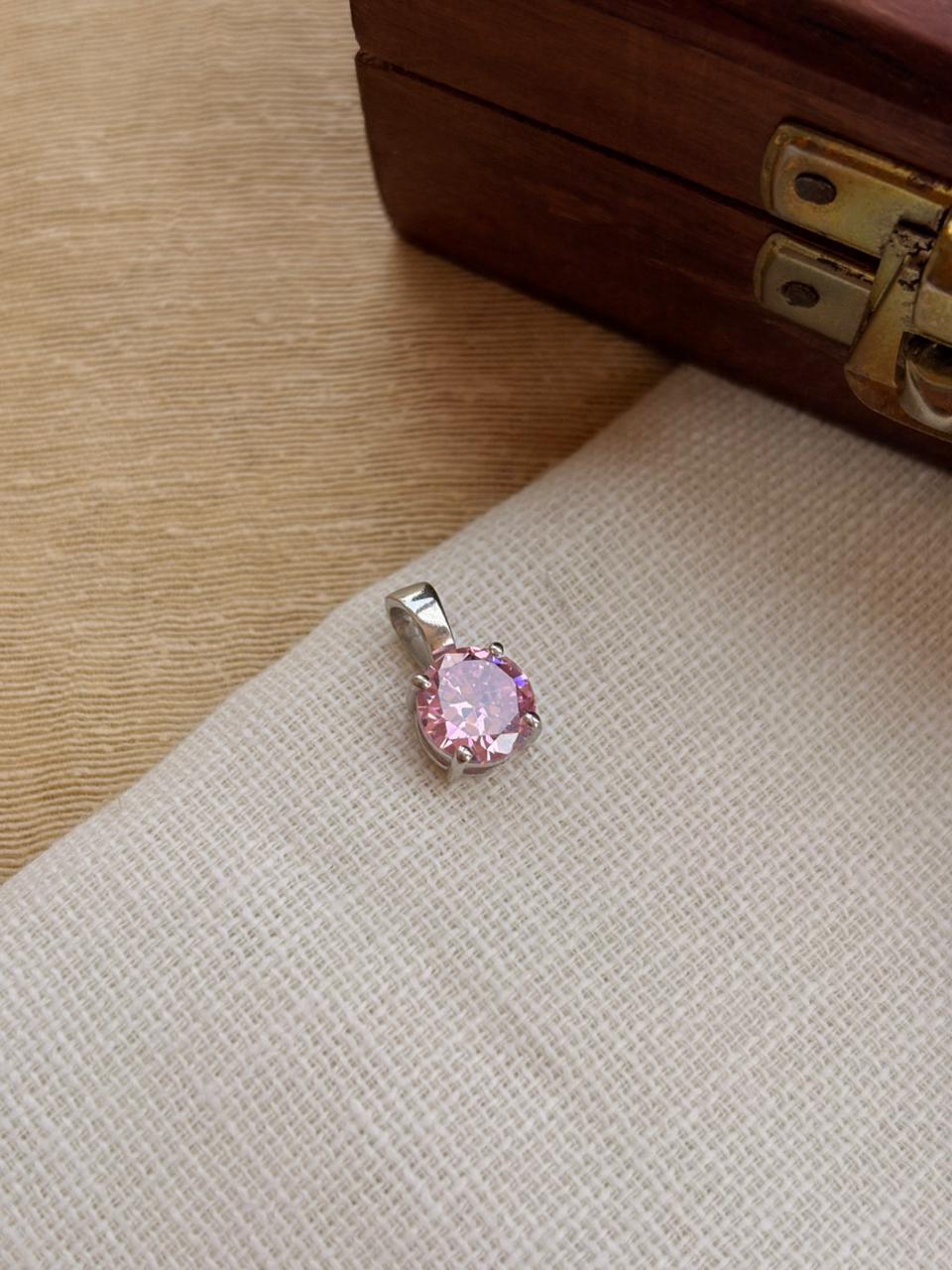 Silver Minimalist Pink Pendant (Without Chain)
