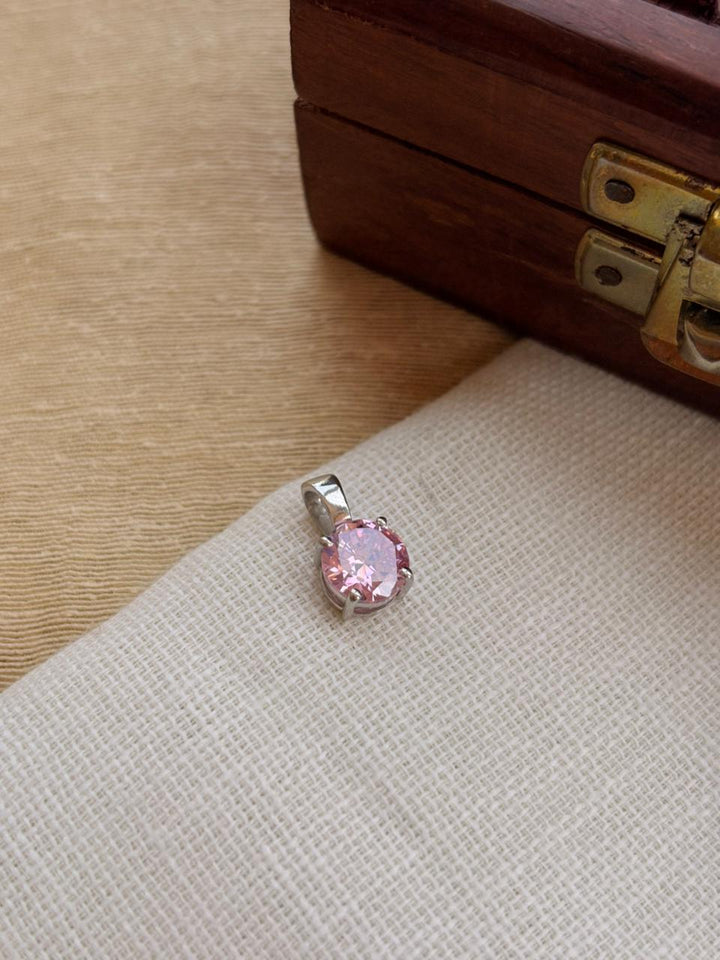 Silver Minimalist Pink Pendant (Without Chain)