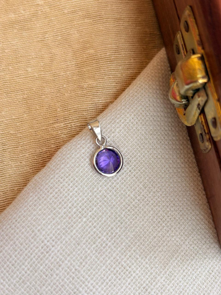 Silver Minimalist Purple Round Pendant (Without Chain)