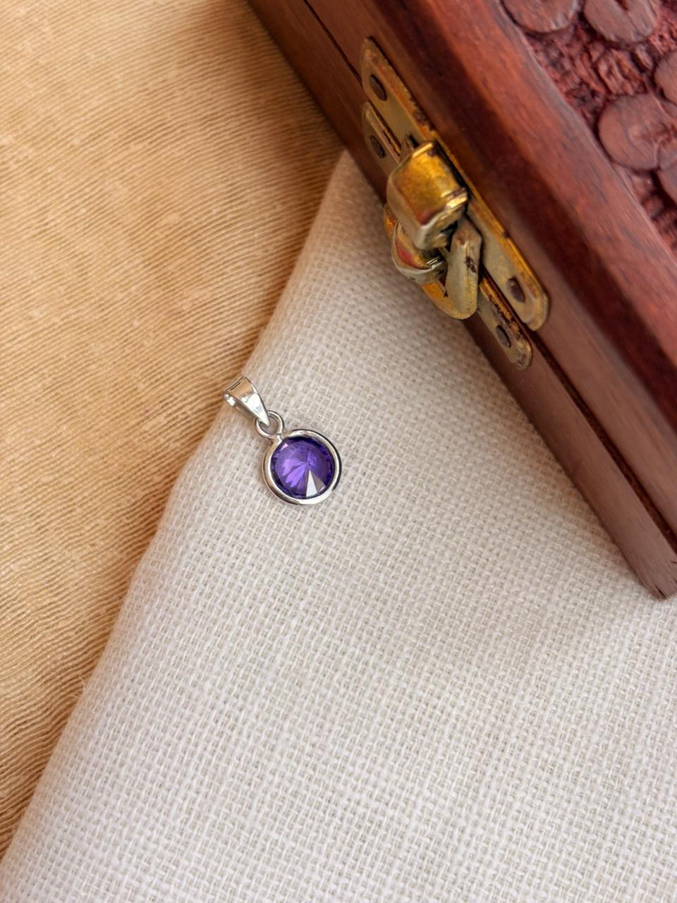 Silver Minimalist Purple Round Pendant (Without Chain)