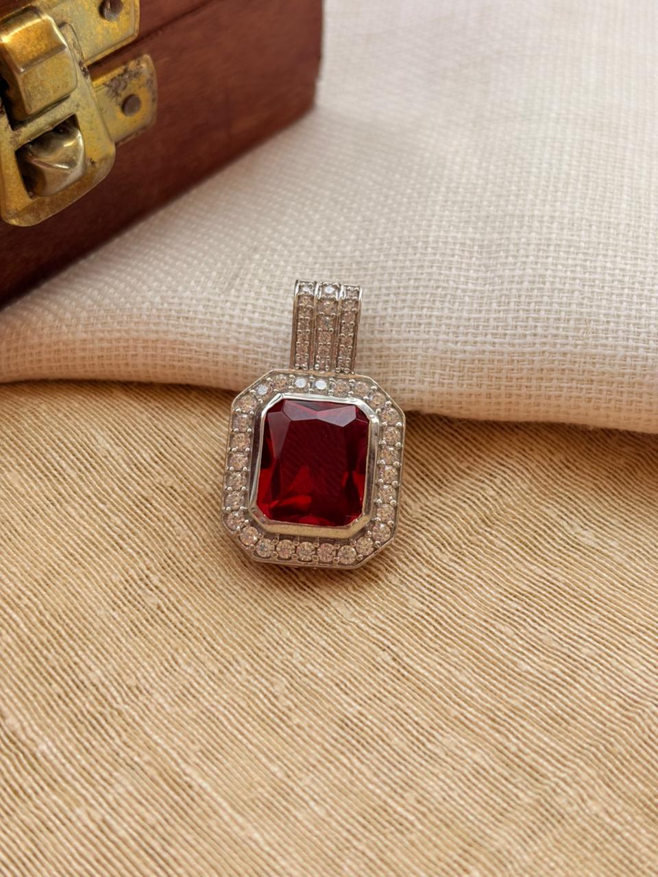 Silver Minimalist Ruby Pendant (Without Chain)