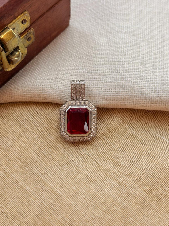 Silver Minimalist Ruby Pendant (Without Chain)
