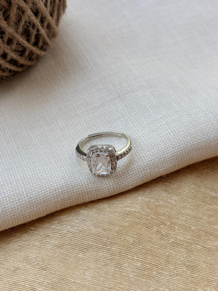 Cushion-Cut Halo Silver Ring