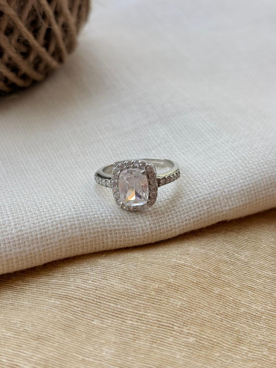 Cushion-Cut Halo Silver Ring