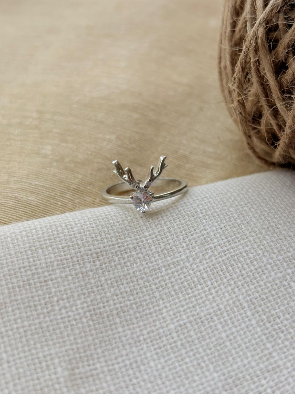 Silver Deer Heart Shaped Ring