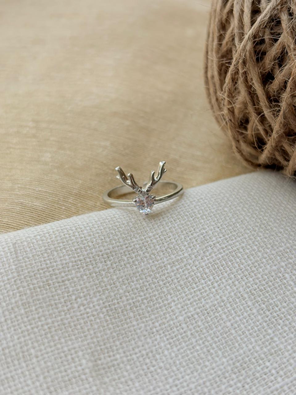 Silver Deer Heart Shaped Ring