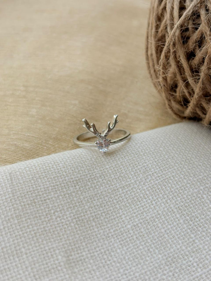 Silver Deer Heart Shaped Ring
