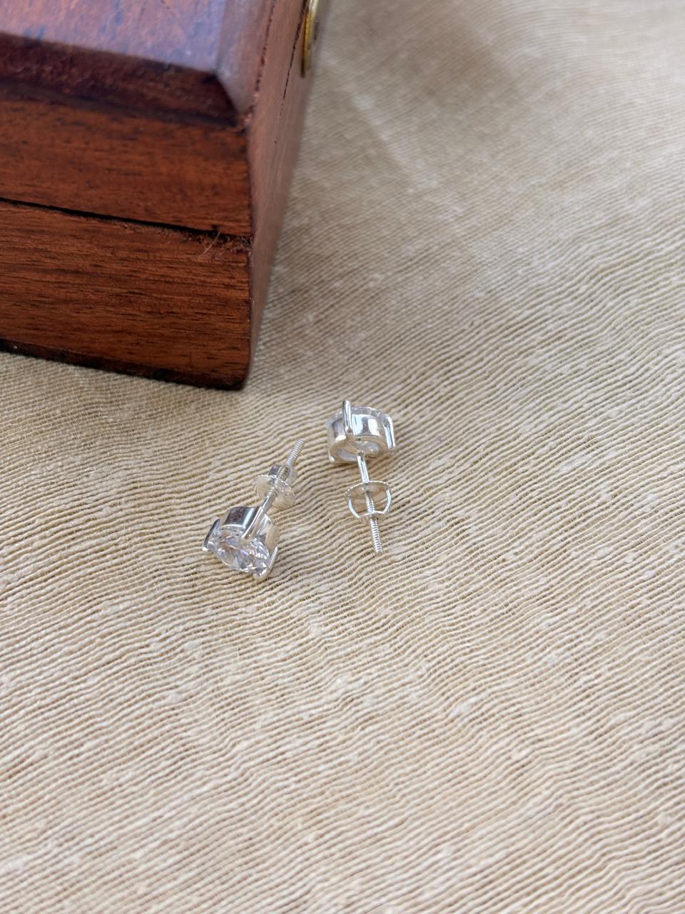 Silver White Stone Studs