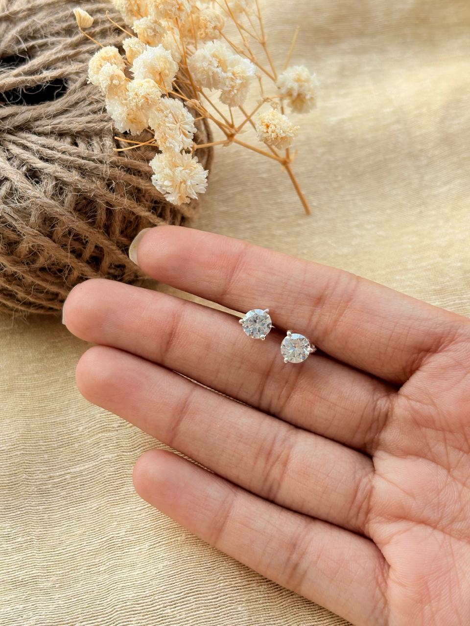 Silver White Stone Studs
