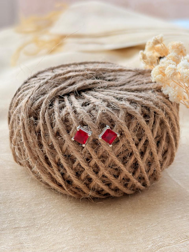 Silver Tiny Red Stone Studs