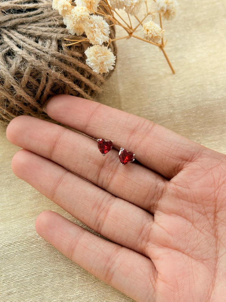 Silver Tiny Red Heart Shaped Studs