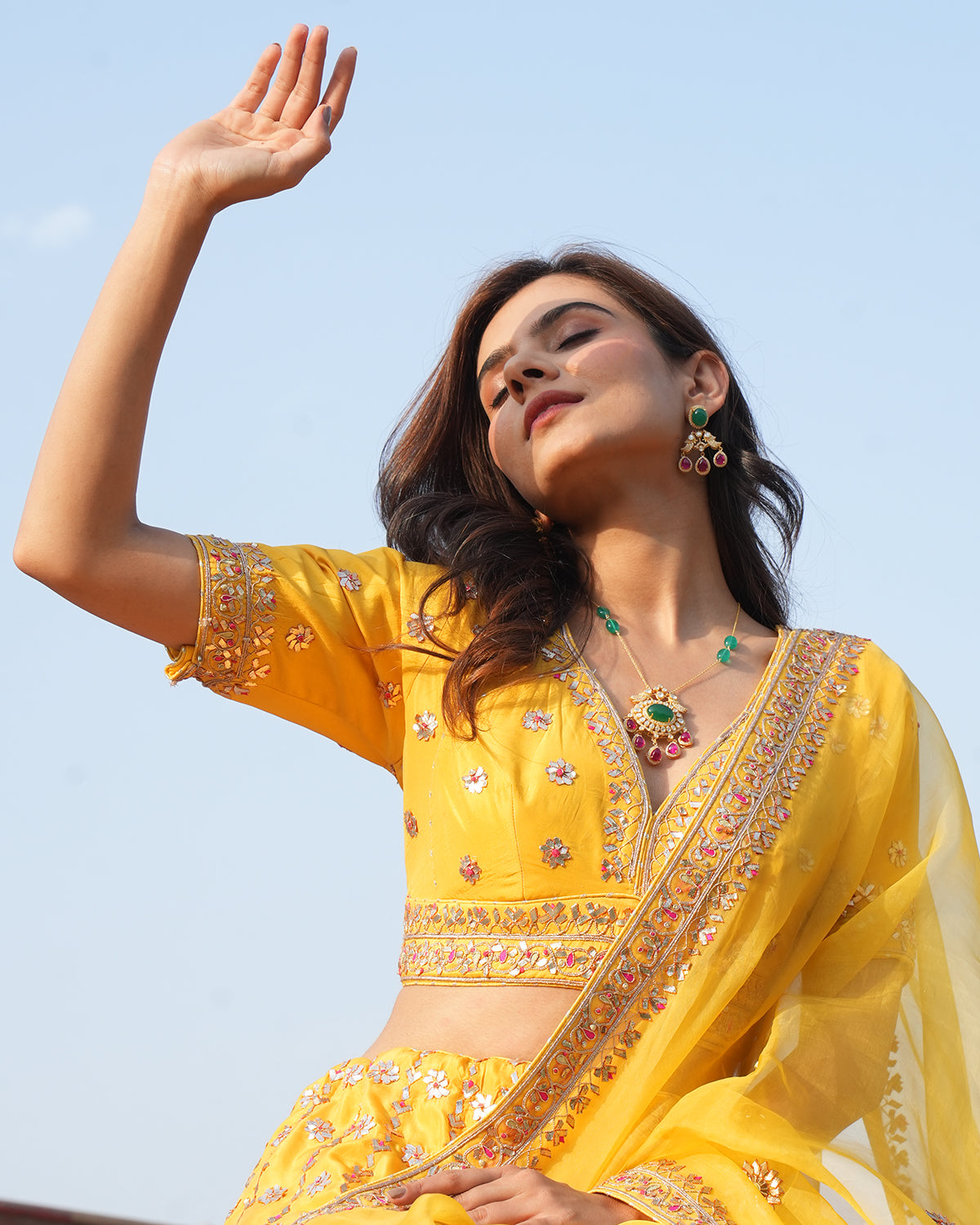 Emerald Moissanite Polki Long Pendant Necklace