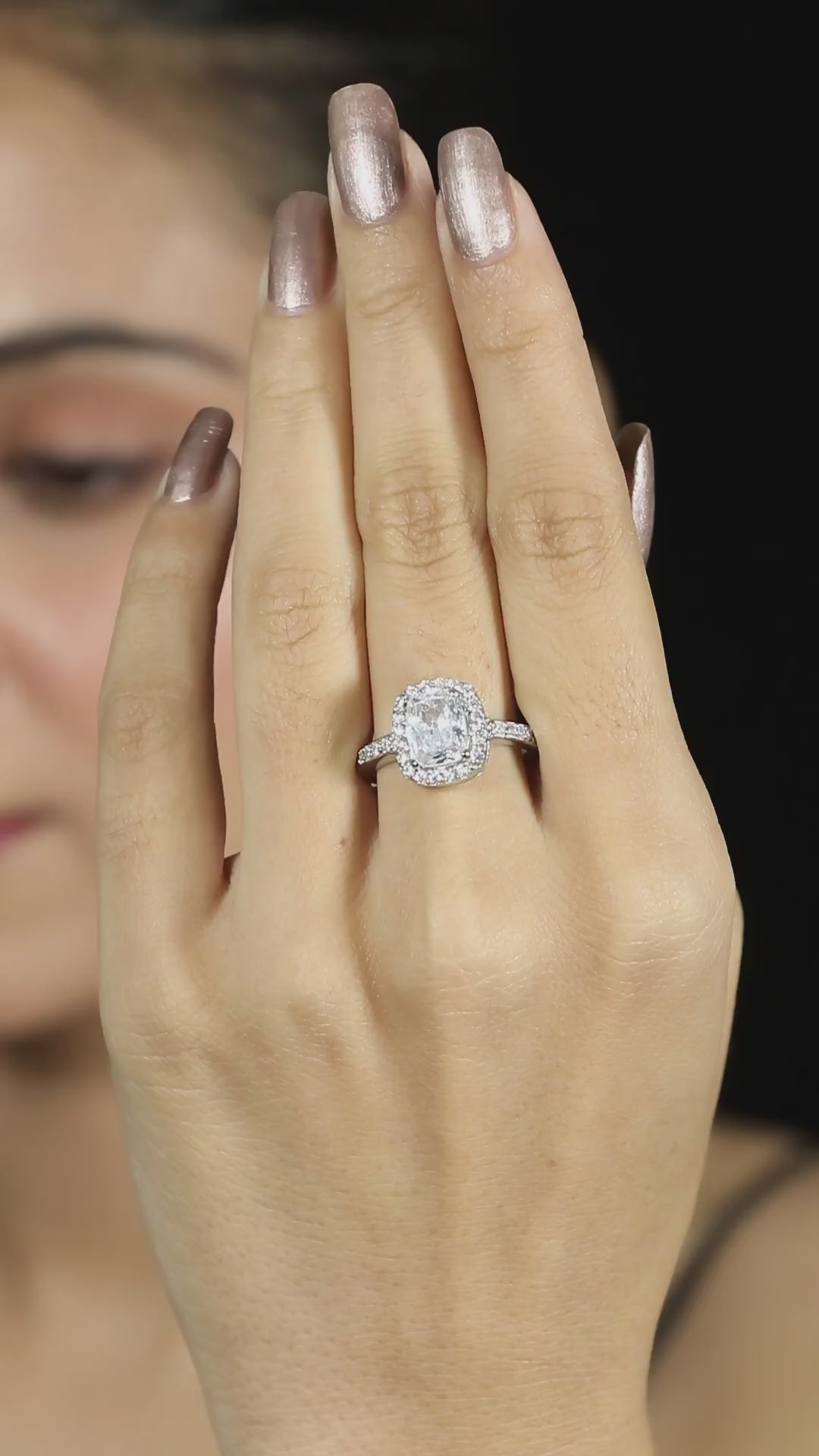 Cushion-Cut Halo Silver Ring