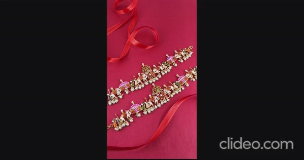 Barat Meenakari Silver Anklet